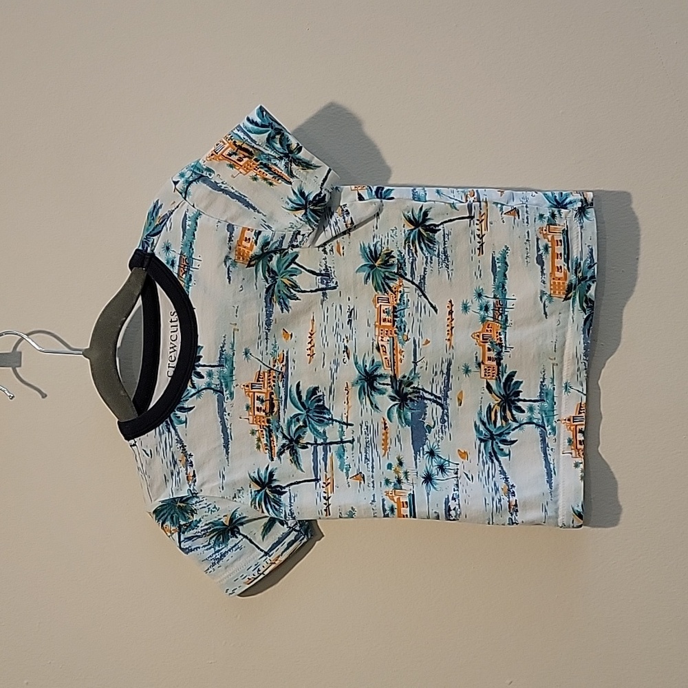 Crewcuts J Crew Kids T shirt blue ringer short sleeve island scenes blue 2t
